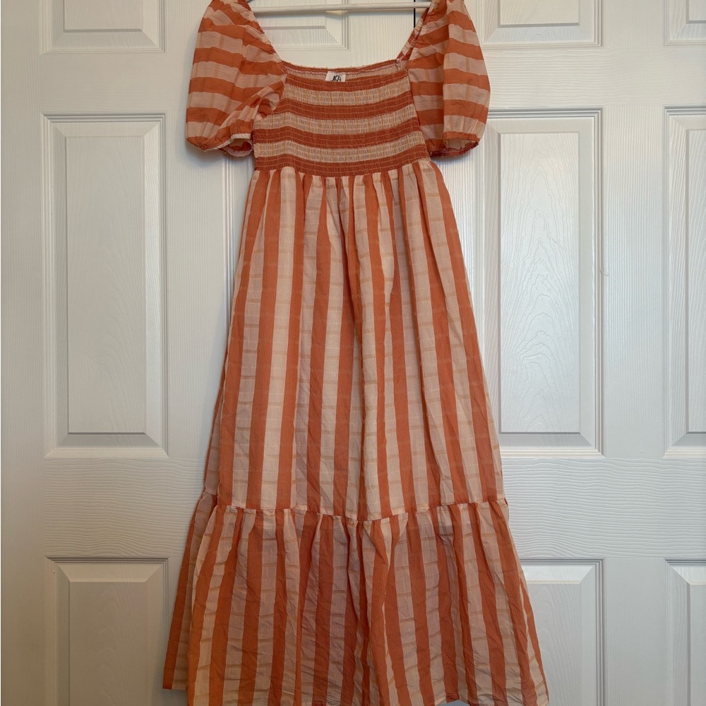 DRA Los Angeles Striped Peach and Cream Midi Dress